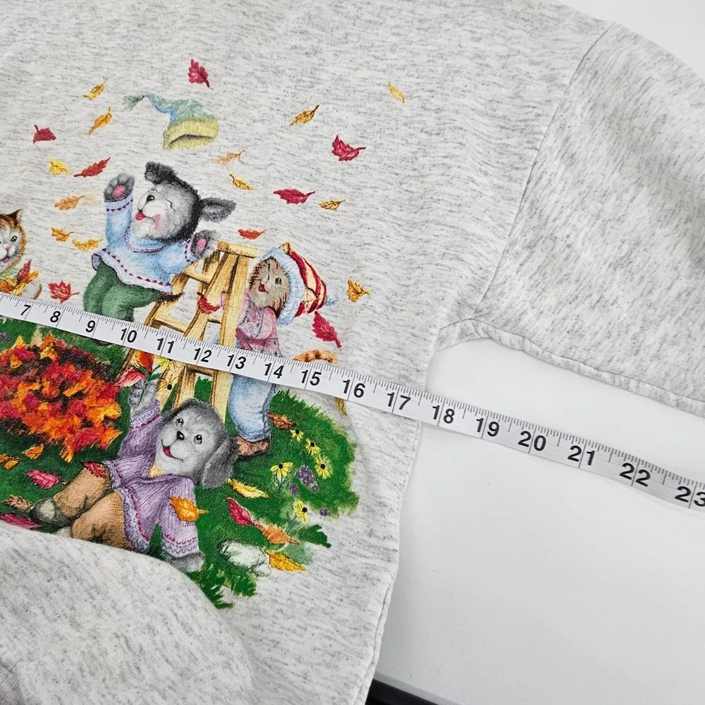 Vintage Basics Whimsy Cat & Dog Sweatshirt Small Autumn Animals Print Teacher - Picture 3 of 8